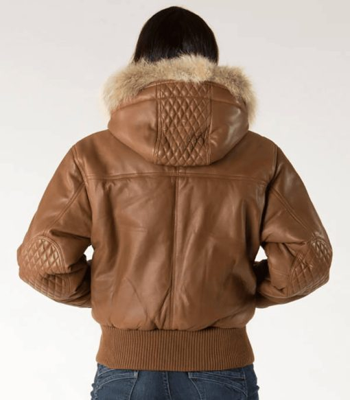 Pelle Pelle Women Quilted Leather Jacket | Fur Hood Jacket view 2