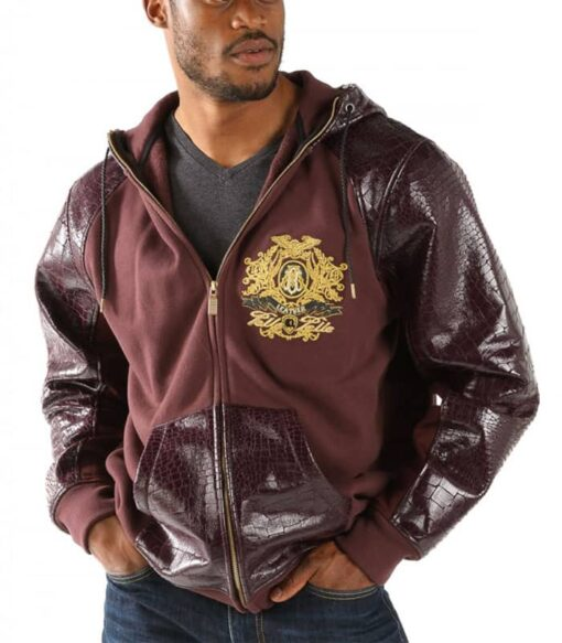Pelle Pelle Maroon Men Fur Hood Jacket | Leather & Wool view 1