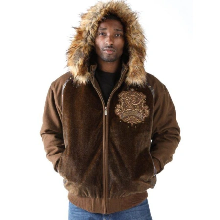 Pelle Pelle Brown Crest Fur Hood Jacket | Wool Jacket