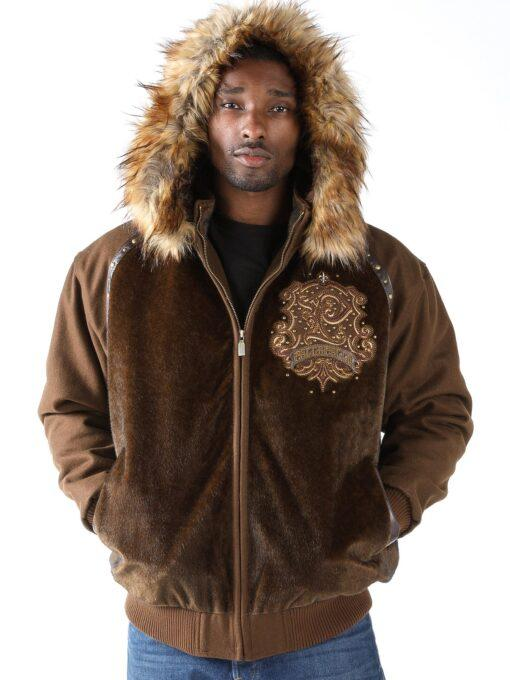 Pelle Pelle Brown Crest Fur Hood Jacket | Wool Jacket