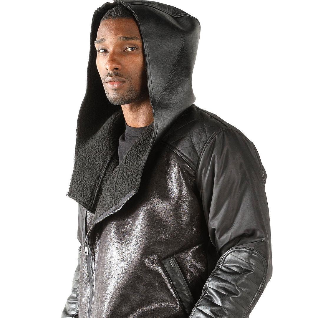 Pelle Pelle Men Wings Leather Hood Jacket | Black Jacket