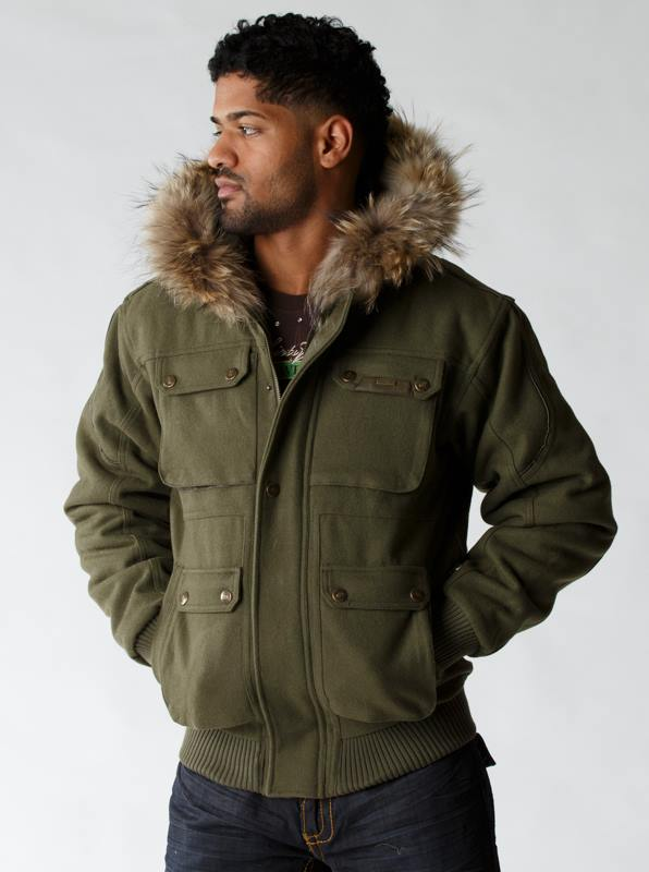 Pelle Pelle Men Green Fur Hood Jacket | Wool Jacket