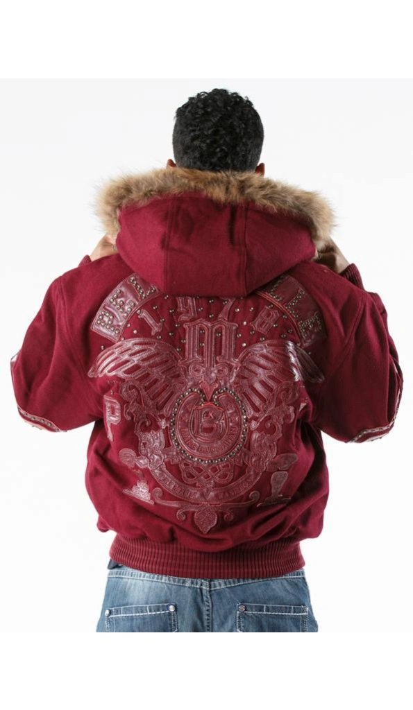 Pelle Pelle Men Red Studded Wool Jacket | Fur Hood Jacket