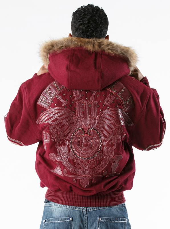 Pelle Pelle Men Red Studded Wool Jacket | Fur Hood Jacket