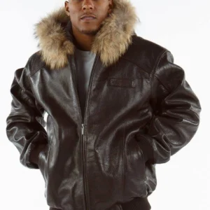 Pelle Pelle Men Dark Brown Leather Jacket | Fur Hood Jacket