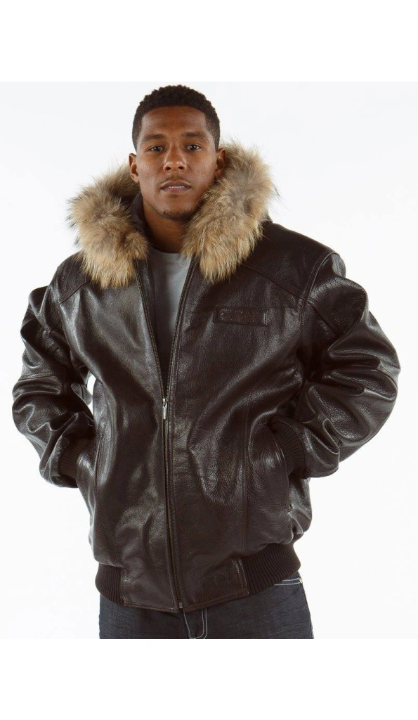 Pelle Pelle Men Dark Brown Leather Jacket | Fur Hood Jacket