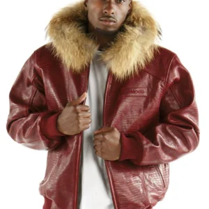 Pelle Pelle Men Maroon Fur Hood Jacket | Leather Jacket