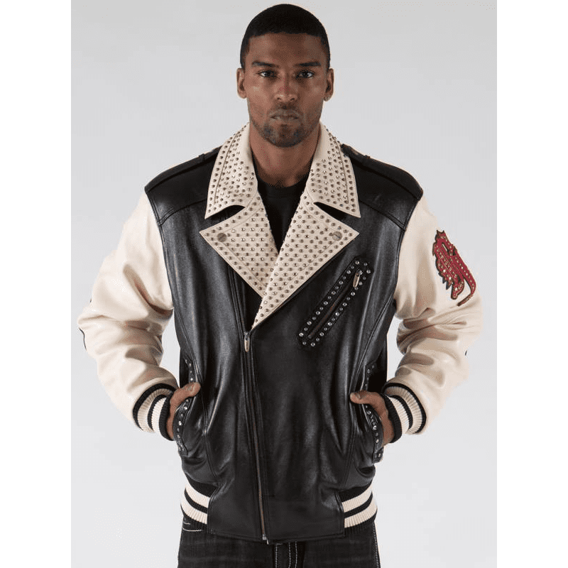 Pelle Pelle Men Cream Biker Studded Jacket | Leather Jacket view 1