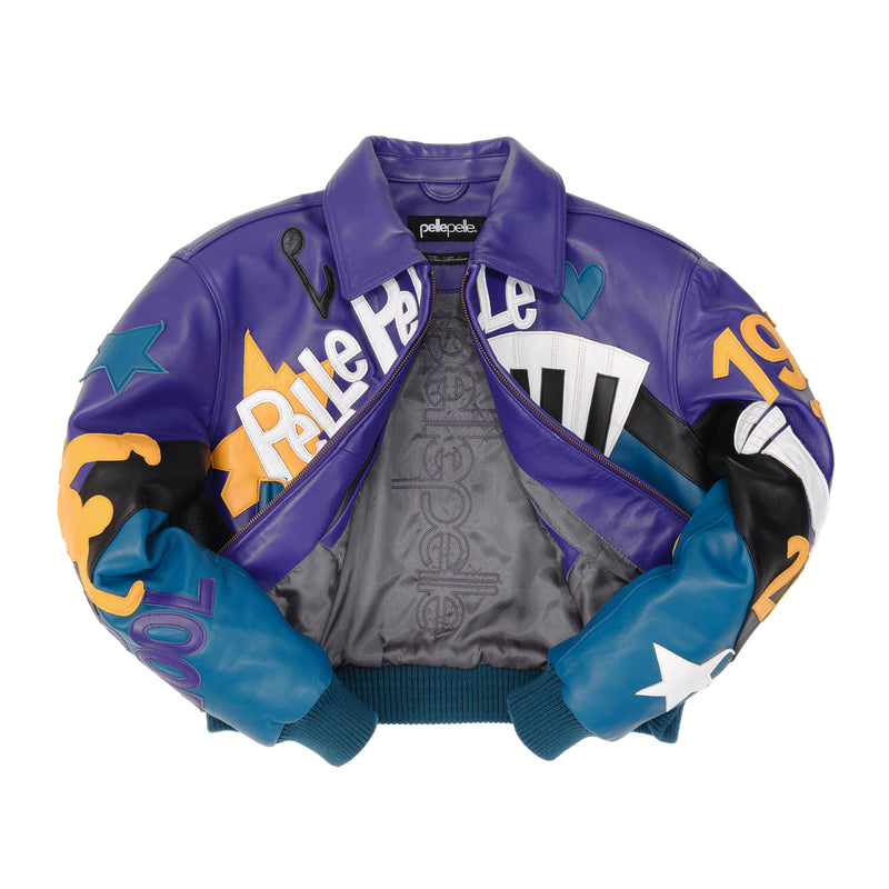 Pelle Pelle Women HipHop Crop Leather Jacket | Purple & Blue view 3