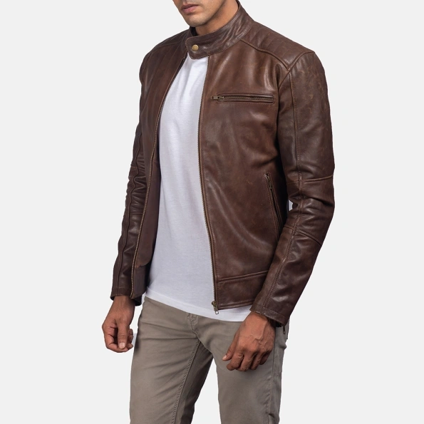Pelle Pelle Men Plain Biker Leather Jacket | Dark Brown view 1