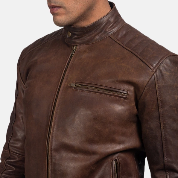 Pelle Pelle Men Plain Biker Leather Jacket | Dark Brown view 3