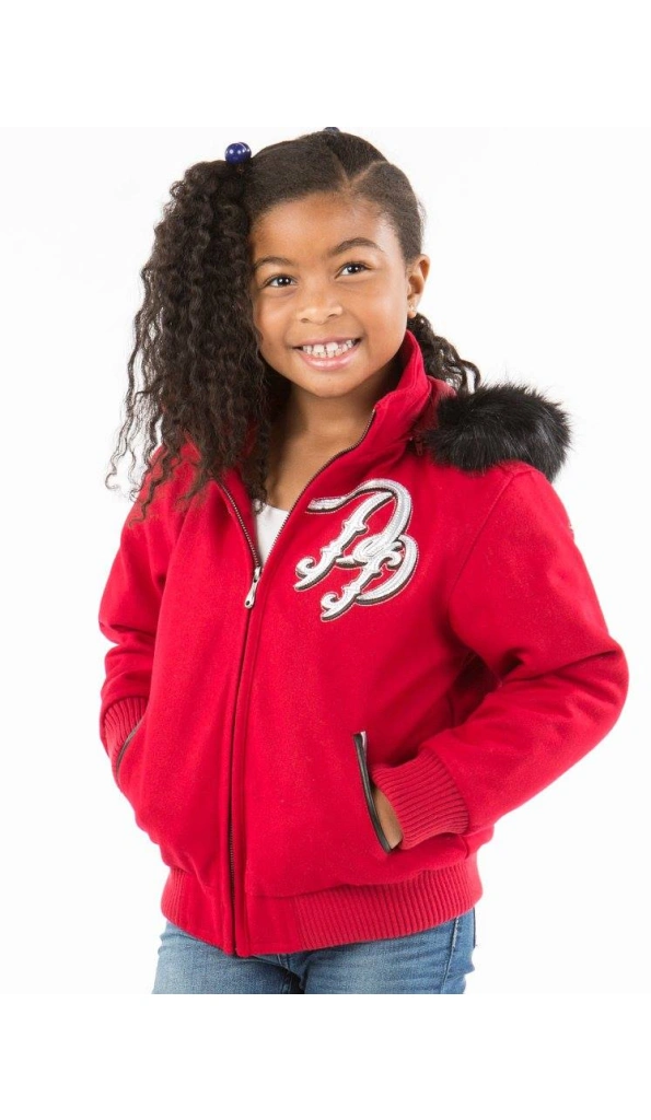 Pelle Pelle Kids Born Free Red Wool Jacket | Fur Hood Jacket
