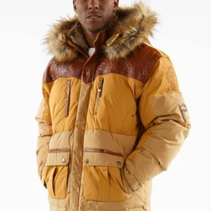Pelle Pelle Mustard Men Fur Hood Jacket | Puffer Jacket