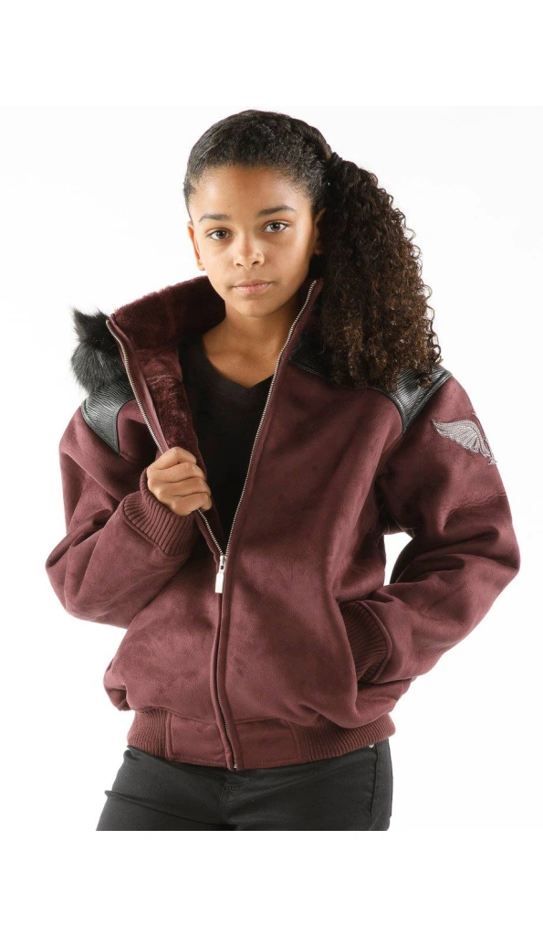 Pelle Pelle Burgundy Kids Fur Hood Jacket | Wool Jacket