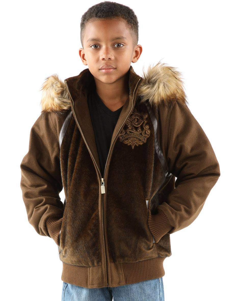 Pelle Pelle Brown Patched Kids Wool Jacket | Fur Hood Jacket