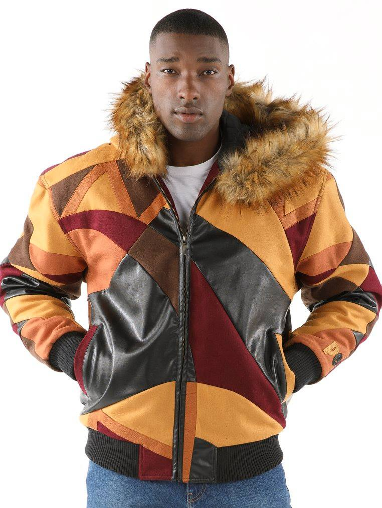 Pelle Pelle Abstract Yellow Wool Jacket | Fur Hood Jacket