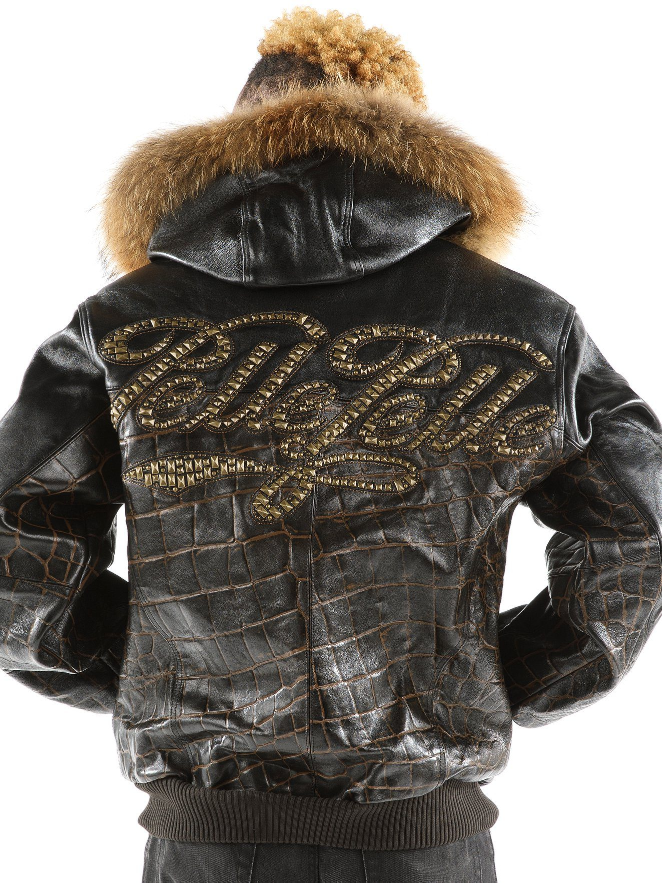 Pelle Pelle Black Men Croc Leather Jacket | Fur Hood Jacket