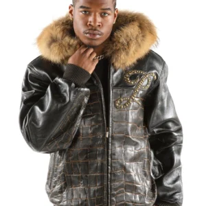 Pelle Pelle Black Men Croc Leather Jacket | Fur Hood Jacket view 2