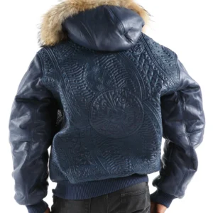 Pelle Pelle Men Dark Blue Encrusted Jacket | Fur Hood Jacket view 2