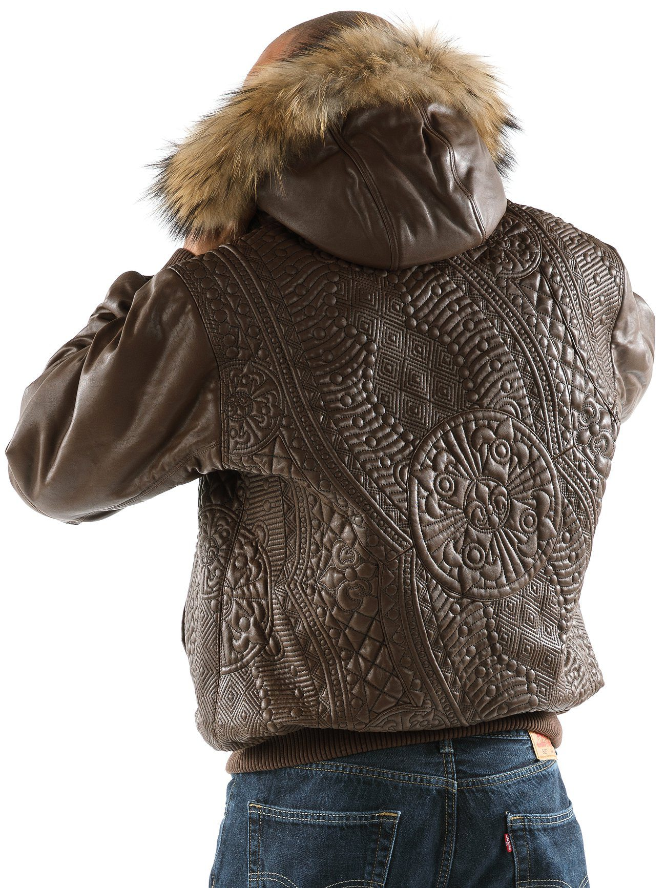 Pelle Pelle Men Brown Encrusted Jacket | Fur Hood Jacket view 2
