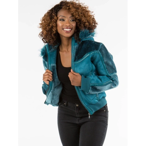 Pelle Pelle Women Blue Fur Hood Jacket | Wool Jacket