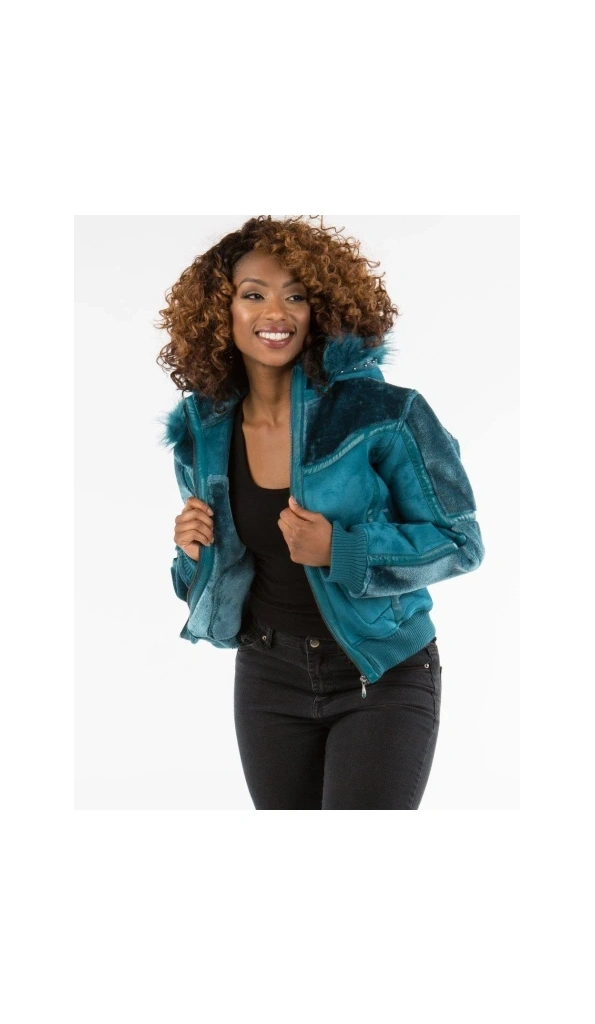Pelle Pelle Women Blue Fur Hood Wool Jacket