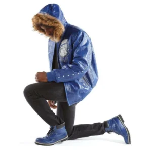 PELLE PELLE EMBLEM BLUE HOODIE LEATHER JACKET view 3
