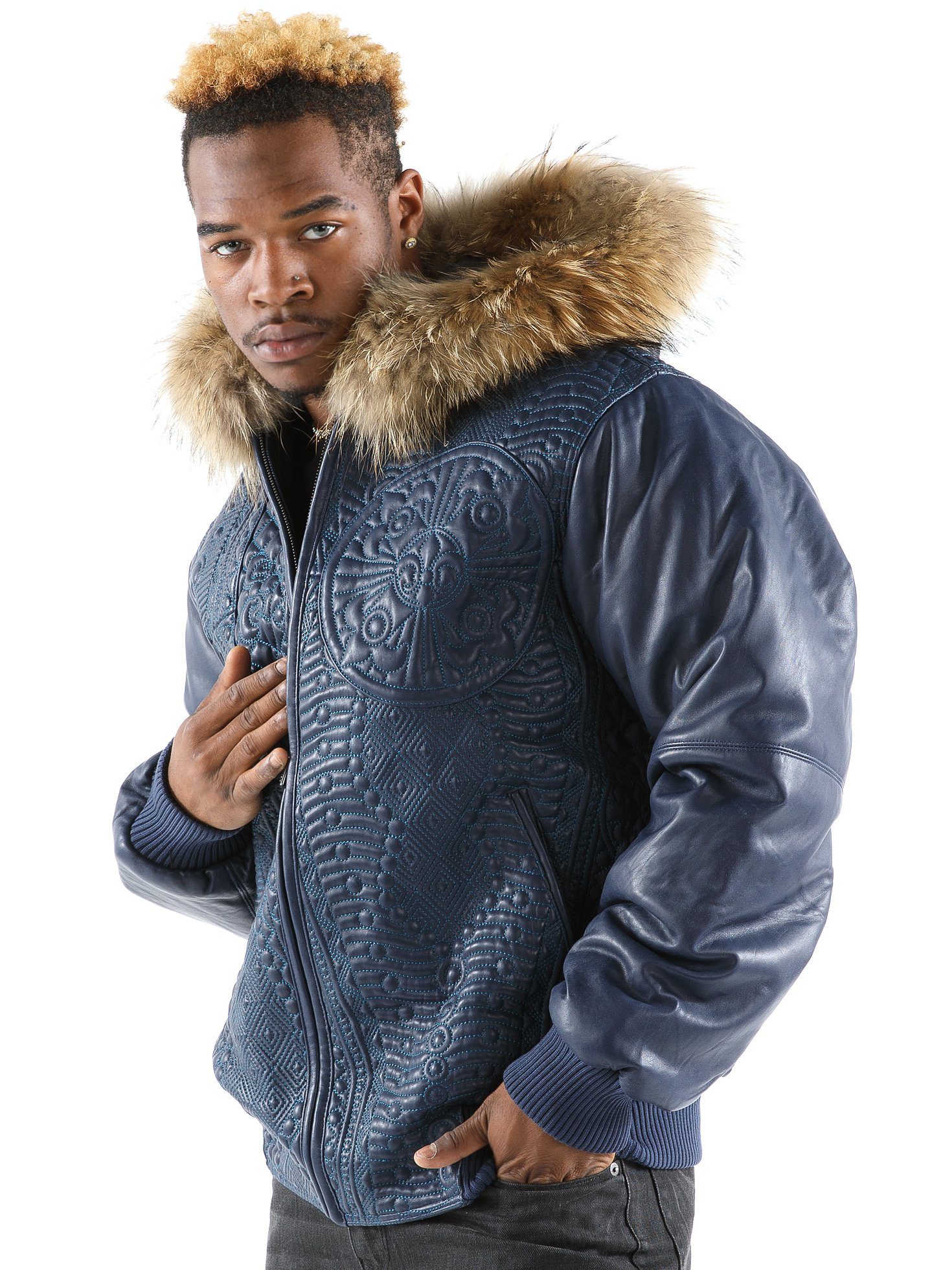 Pelle Pelle Blue Encrusted Hooded Jacket view 2