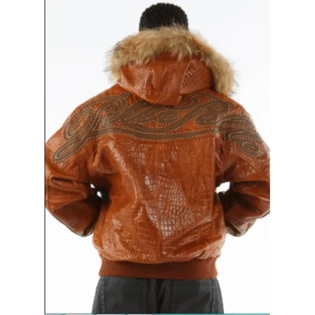 Pelle Pelle Brown Men Croc Leather Jacket | Fur Hood Jacket view 2