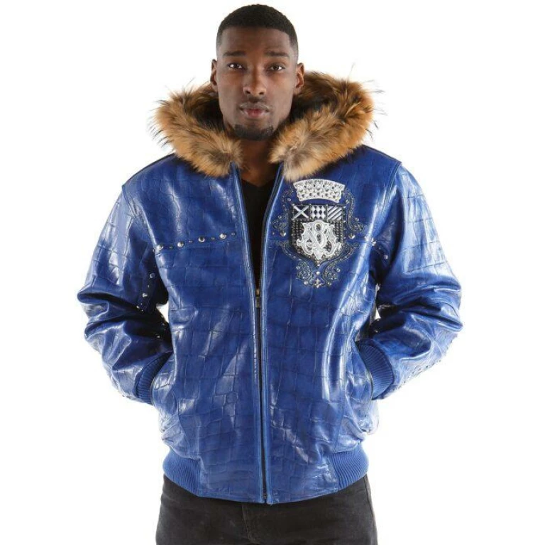 PELLE PELLE EMBLEM BLUE HOODIE LEATHER JACKET