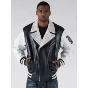 PELLE PELLE BIKER BLACK AND WHITE LEATHER JACKET