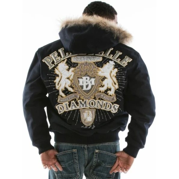 Pelle Pelle MB Diamond Black Wool Jacket | Fur Hood Jacket view 2
