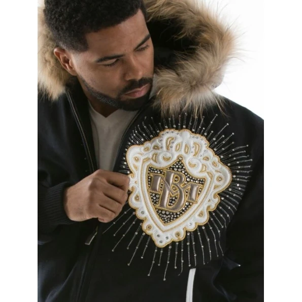 Pelle Pelle MB Diamond Black Wool Jacket | Fur Hood Jacket view 3