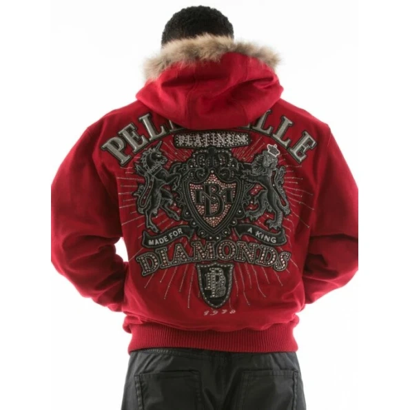 Pelle Pelle Men Red Diamond Wool Jacket | Fur Hood Jacket
