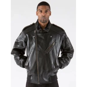 PELLE PELLE SINGLE BREASTED BLACK BIKER LEATHER JACKET view 1
