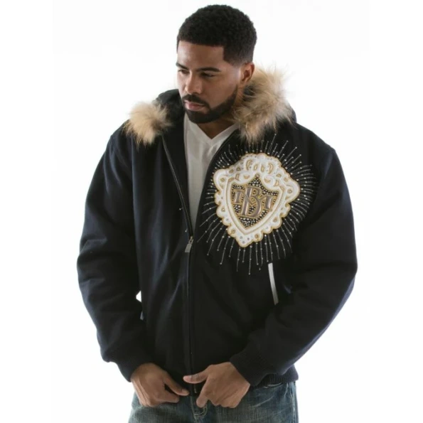 Pelle Pelle MB Diamond Black Wool Jacket | Fur Hood Jacket