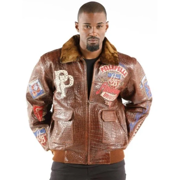 Pelle Pelle Brown MB Croc Leather Jacket | American Bruiser view 1