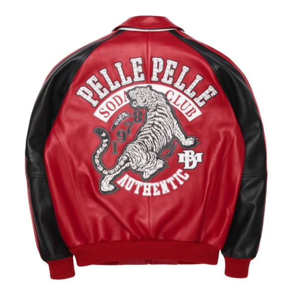 Pelle Pelle Soda Club Tiger Leather Jacket | Red & Black view 1