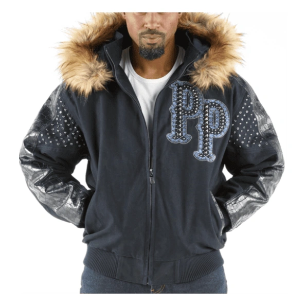 Pelle Pelle Navy Blue Men Fur Hood Jacket | Wool Jacket view 2