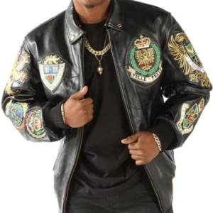 Pelle Pelle Men Black Patched Leather Jacket | MB Jacket