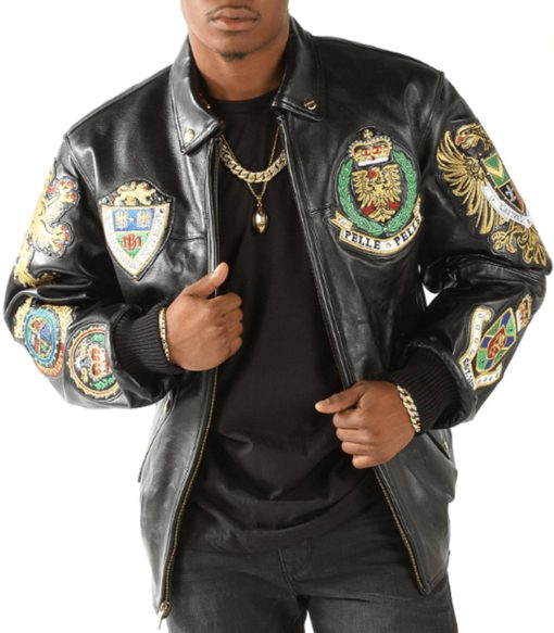 Pelle Pelle Men Black Patched Leather Jacket | MB Jacket