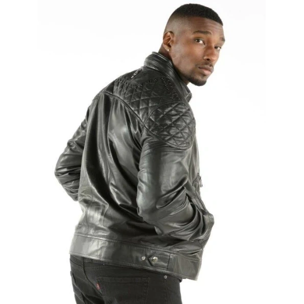 Pelle Pelle Men Biker Quilted Leather Jacket | Black Jacket