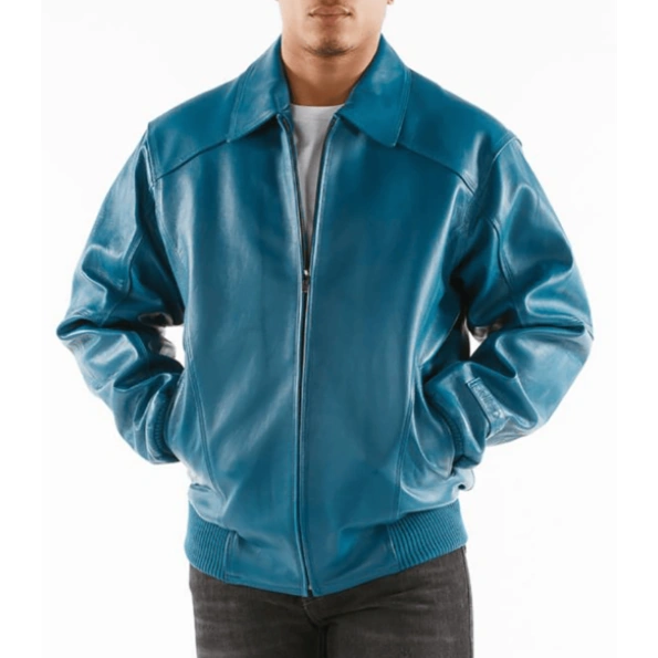 Pelle Pelle Men Aqua Blue Leather Jacket | Bomber Jacket view 2