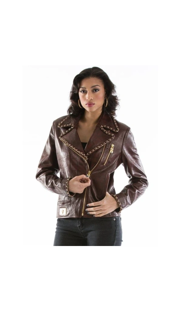 Pelle Pelle Dark Brown Studded Leather Jacket | Women Jacket