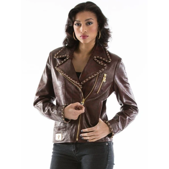 Pelle Pelle Dark Brown Studded Leather Jacket | Women Jacket view 1