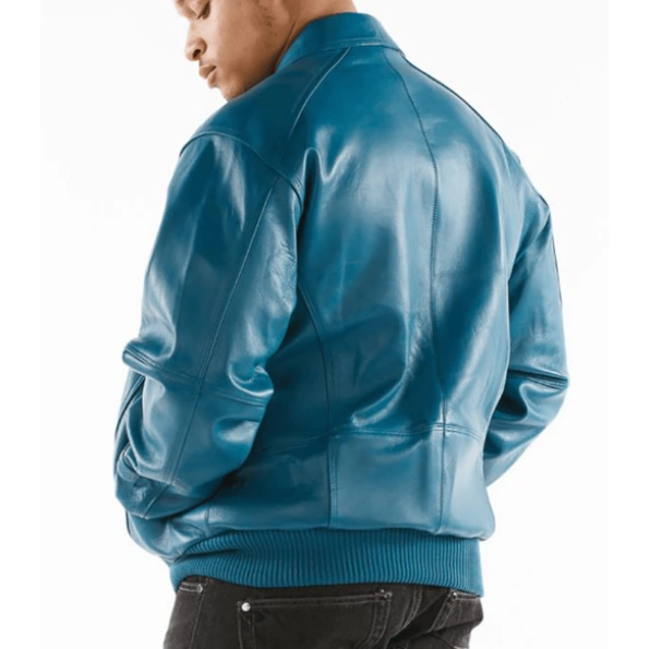 Pelle Pelle Men Aqua Blue Leather Jacket | Bomber Jacket