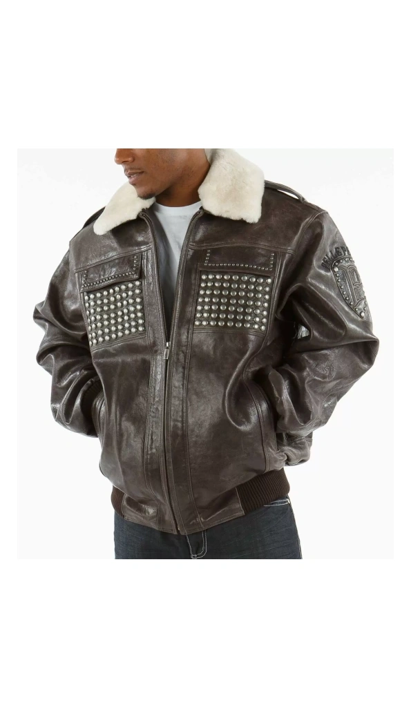 Pelle Pelle Men Fur Collar Dark Brown Jacket | Studs Jacket