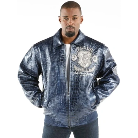 Pelle Pelle Men Blue Croc Leather Jacket | Eye On The Prize view 2