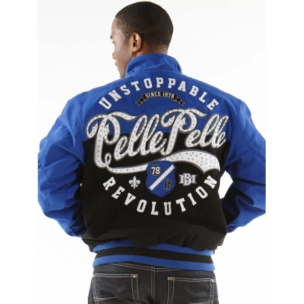 Pelle Pelle Men Blue Black Varsity Wool Jacket | MB Jacket