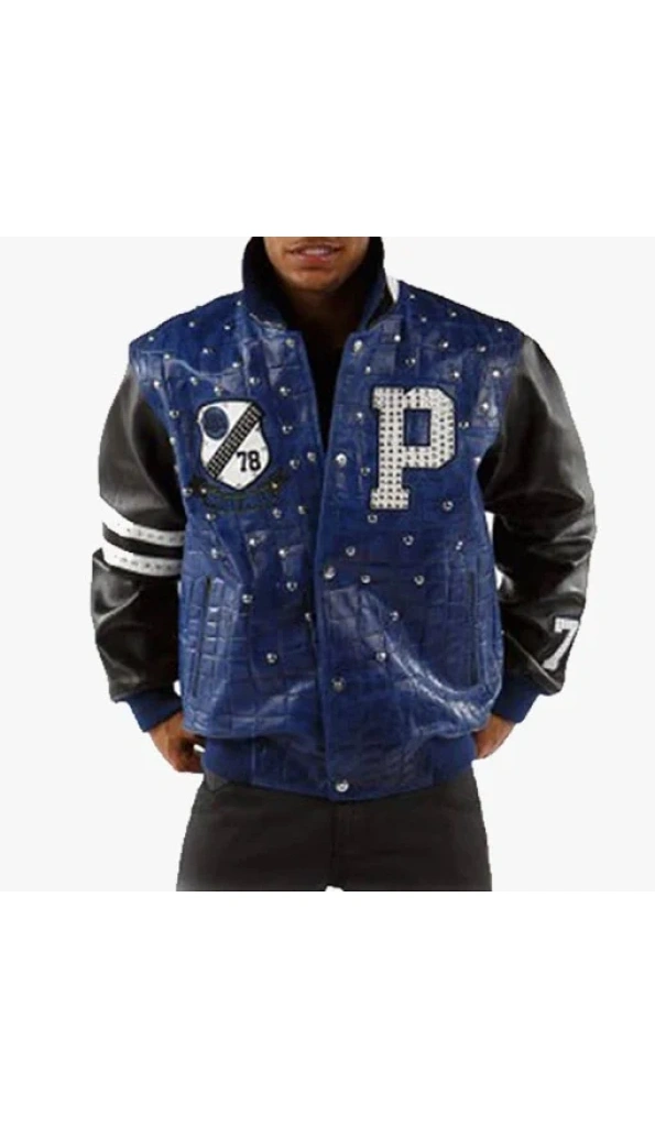 Pelle Pelle Men Blue Studded Leather Jacket | 90s Jacket